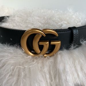 Gucci Black Leather Belt with Gold Interlocking GG Buckle